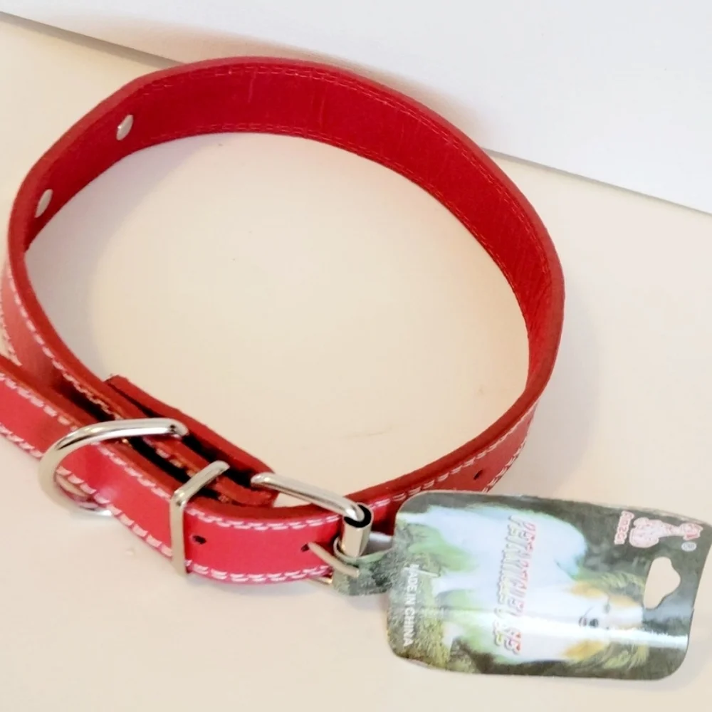 Dog collar adjustable red and silver NWT